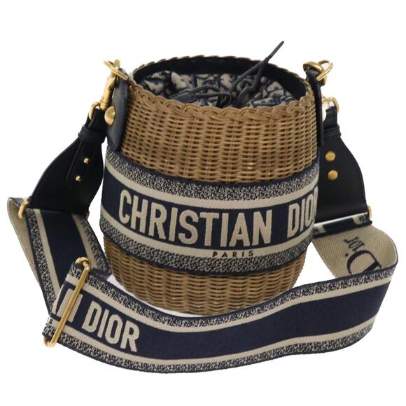 DIOR Basket Bag Trotter Canvas Shoulder Bag Rattan Blue - Picture 1 of 13